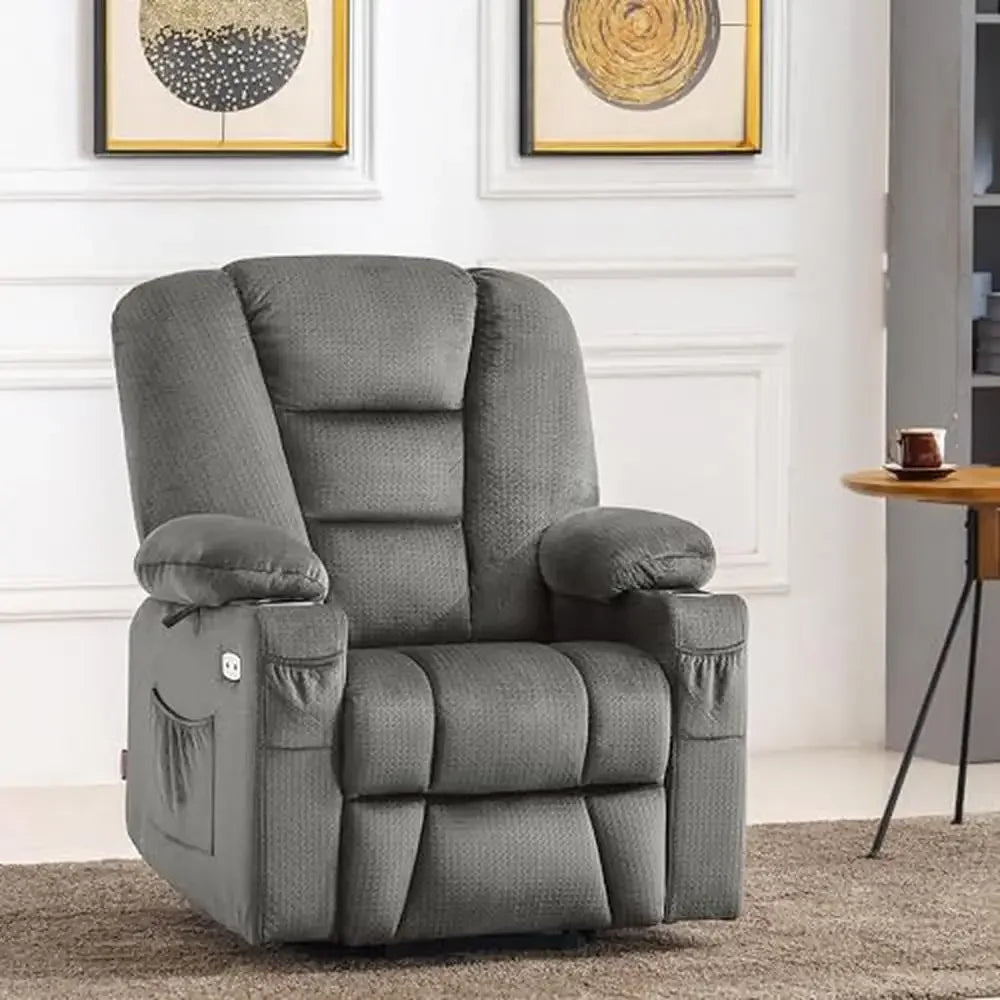 Power Lift Recliner Chair with Massage Heat USB Ports Fabric Small 7569 Convenient Cup Holders Extended Footrest Vibration