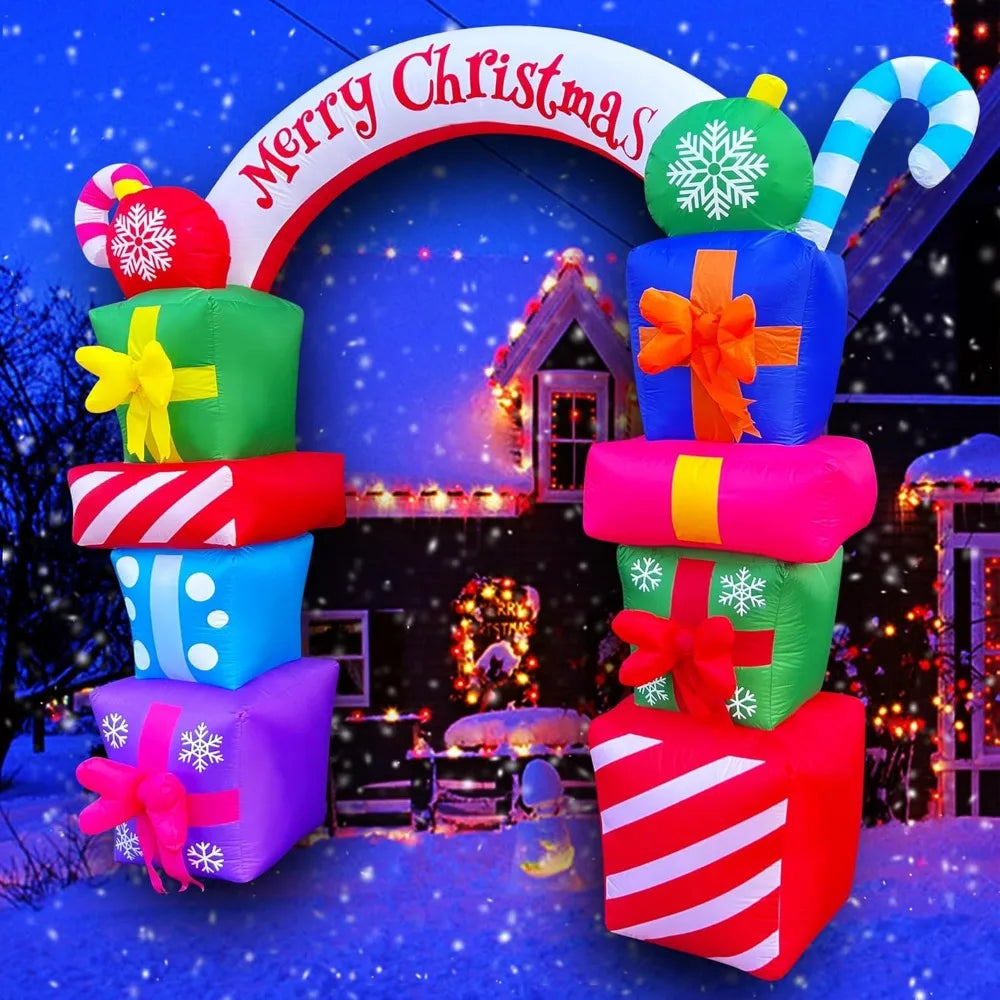 8 FT Christmas Inflatable Gift Boxes Arch Archway with Candy Merry Christmas Decoration Blow Up LED Lighted for Xmas