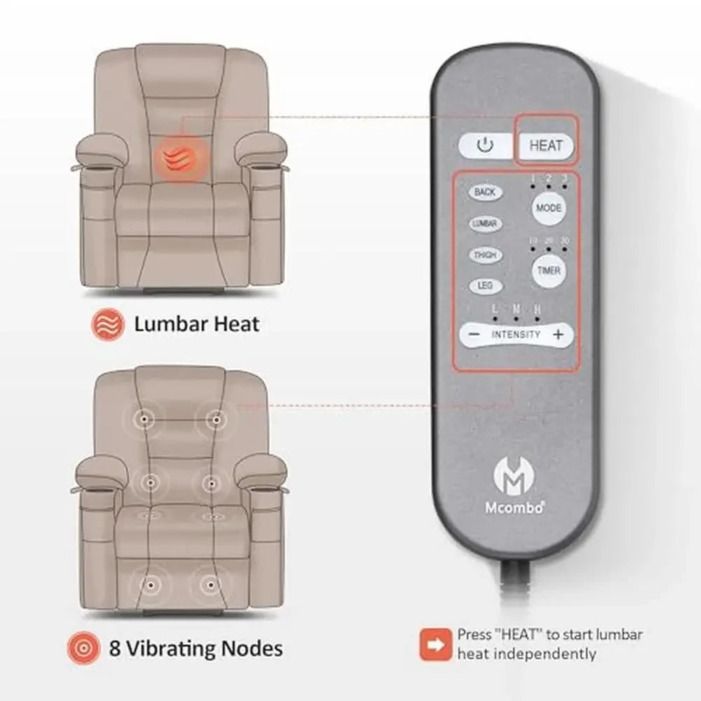 Power Lift Recliner Chair with Massage Heat USB Ports Fabric Small 7569 Convenient Cup Holders Extended Footrest Vibration