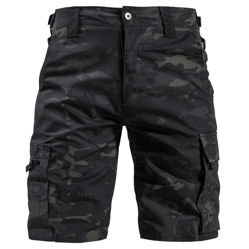 Mens Camouflage Tactical Cargo Shorts Summer Training Waterproof Wear-resistant Pants Multi Pocket Outdoor Combat Shorts Thin