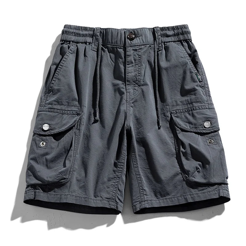 Summer Men Cargo Multi Pocket Shorts Pants Mens Casual Solid Cotton Shorts Elastic Waist Spring Jogger Shorts Male Dropshipping