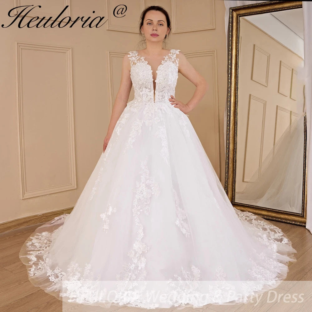 elegant A line wedding dress V neck lace beading bride dress Robe De Mariee Wedding Bride Dress long train