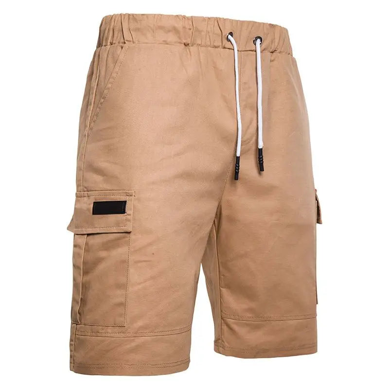 2023 New Mens Clothing Summer Cargo Mid Waist Drawstring Beach Vacation Knee Pants Casual Solid Color Pockets All-match Pants