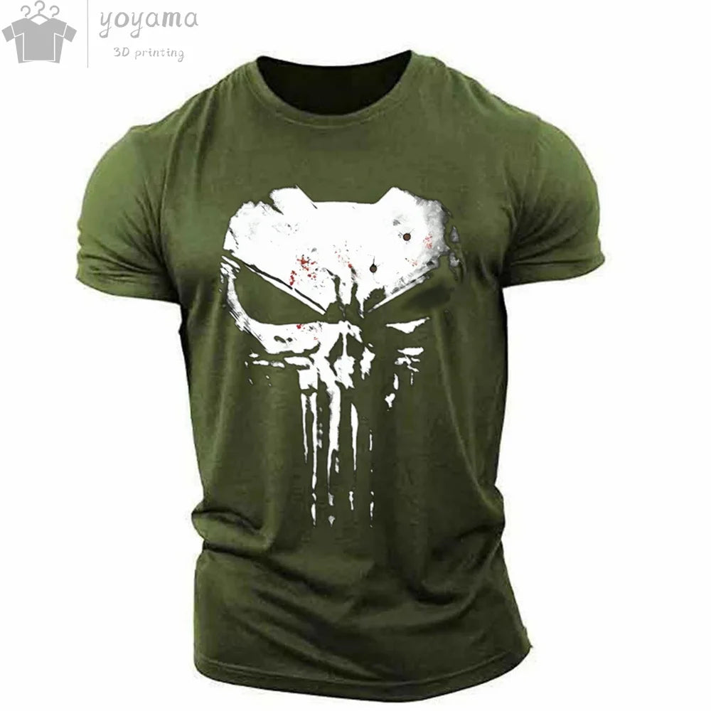 Men's T Shirt 3d Print Military Patriotic Skull O-Neck T Shirt Oversized T-Shirt Short-Sleeved Tee Sportswear Men's Clothing Top