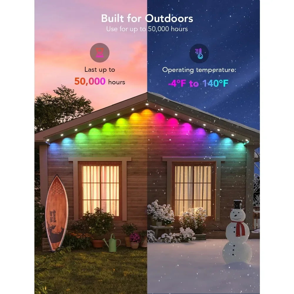 Permanent Outdoor Lights, Smart RGBIC Outdoor Lights with 75 Scene Modes, 100ft with 72 LED Eaves Lights, IP67 Waterproof,