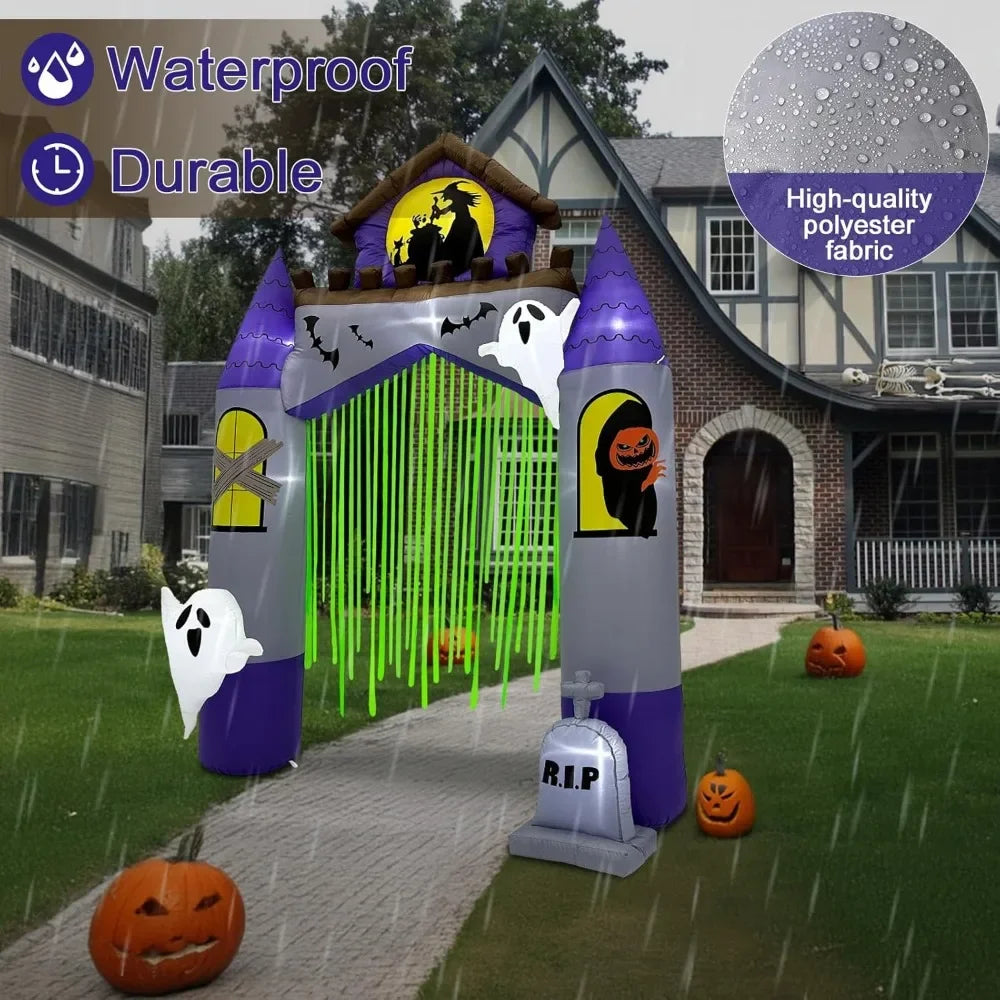 10FT Halloween Inflatables Outdoor Decorations, Ghost Castle Halloween Inflatable Archway Blow Up Yard Decorations, Infl