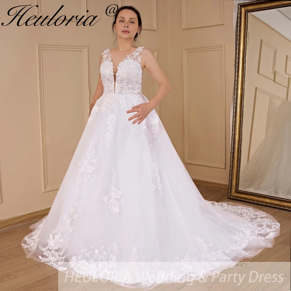 elegant A line wedding dress V neck lace beading bride dress Robe De Mariee Wedding Bride Dress long train