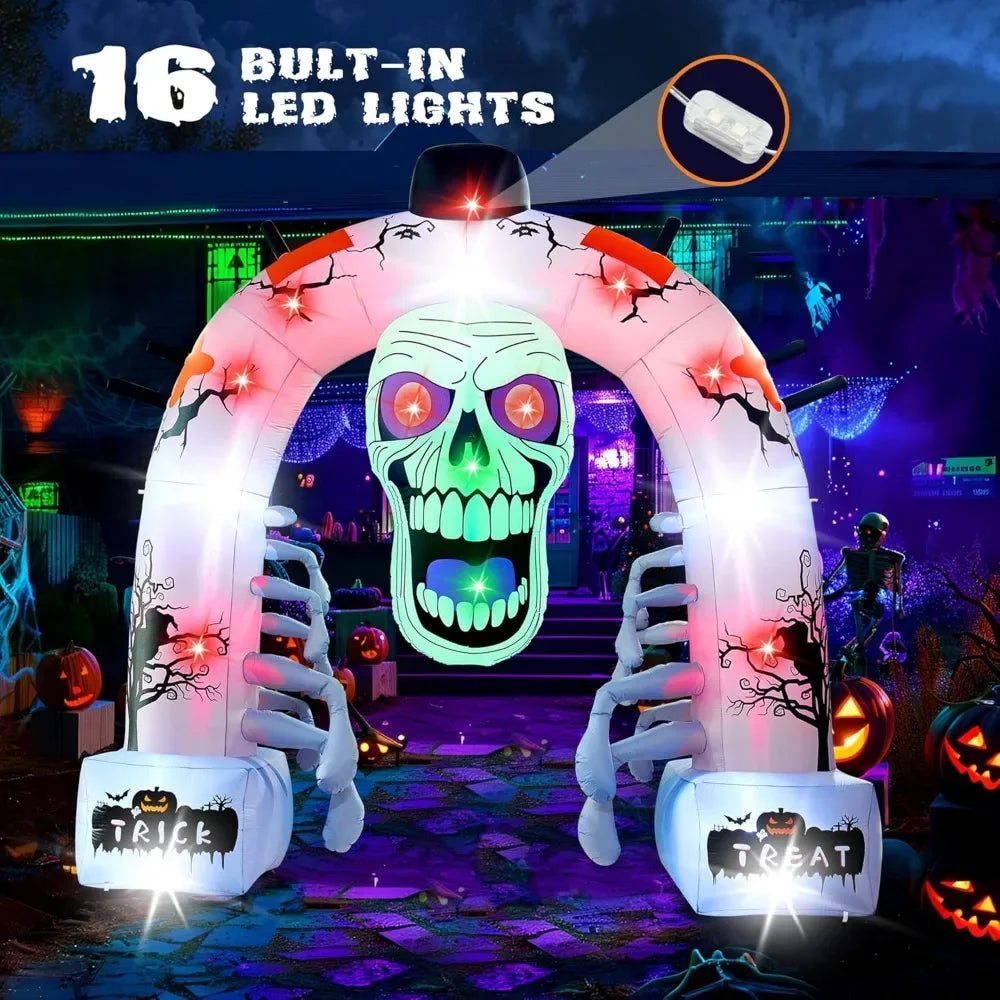 12 FT Halloween Inflatables, Scary Skeleton Archway Halloween Inflatable Outdoor Decoration, Build-in LEDs Spooky Blow Up Yard H