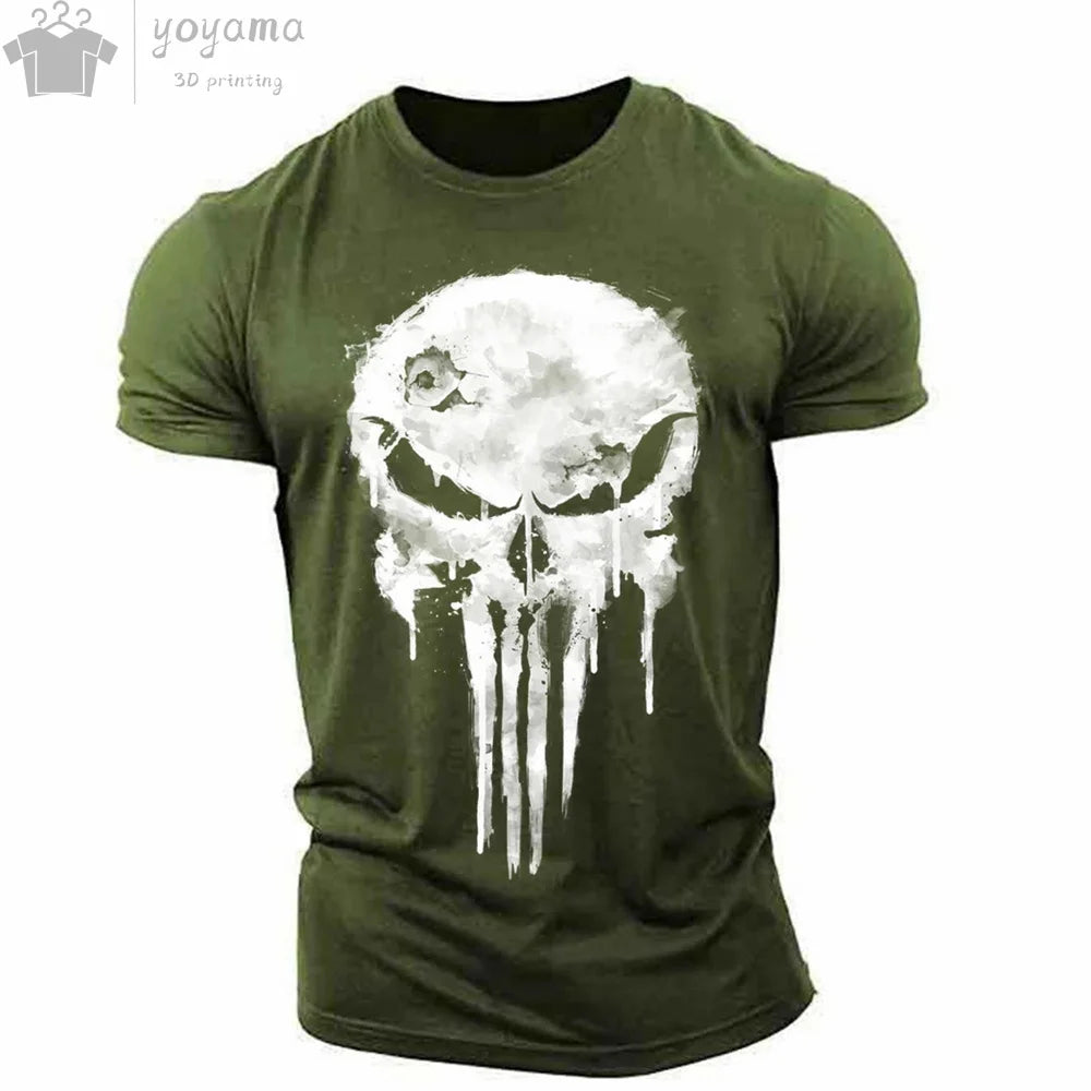 Men's T Shirt 3d Print Military Patriotic Skull O-Neck T Shirt Oversized T-Shirt Short-Sleeved Tee Sportswear Men's Clothing Top