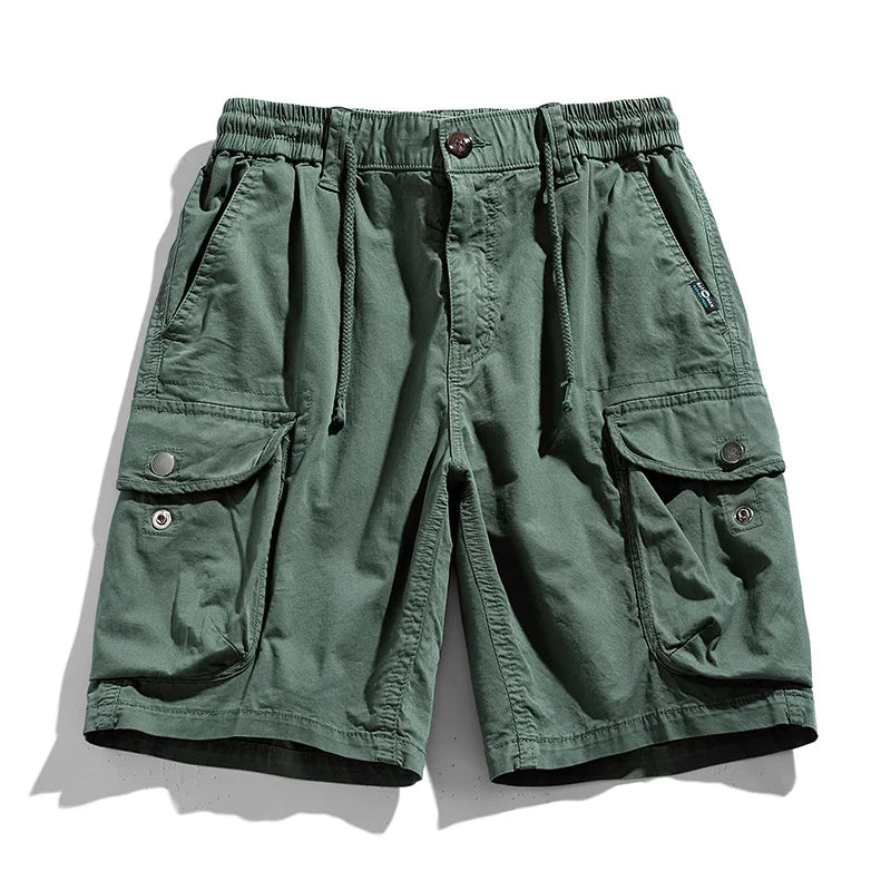 Summer Men Cargo Multi Pocket Shorts Pants Mens Casual Solid Cotton Shorts Elastic Waist Spring Jogger Shorts Male Dropshipping