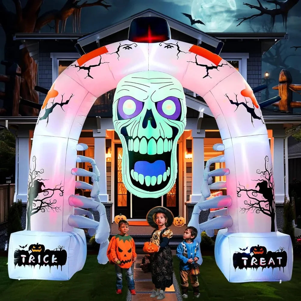 12 FT Halloween Inflatables, Scary Skeleton Archway Halloween Inflatable Outdoor Decoration, Build-in LEDs Spooky Blow Up Yard H